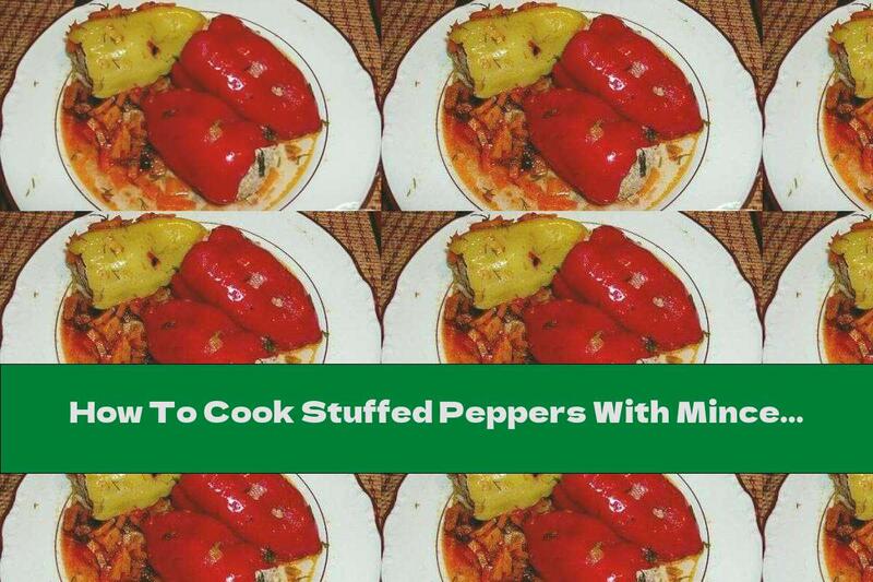 How To Cook Stuffed Peppers With Minced Meat And Corn In Tomato Sauce And Yellow Cheese Crust - Recipe
